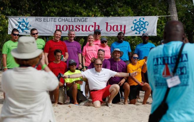 Teams gather for a group shot before the start of the 2016 Nonsuch Bay RS Elite Challenge. Centre: Mark Whinney © Paul Wyeth / www.pwpictures.com http://www.pwpictures.com